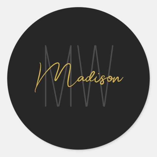 Monogram Logo Zwart Goud Modern Minimalistisch Ronde Sticker (Voorkant)