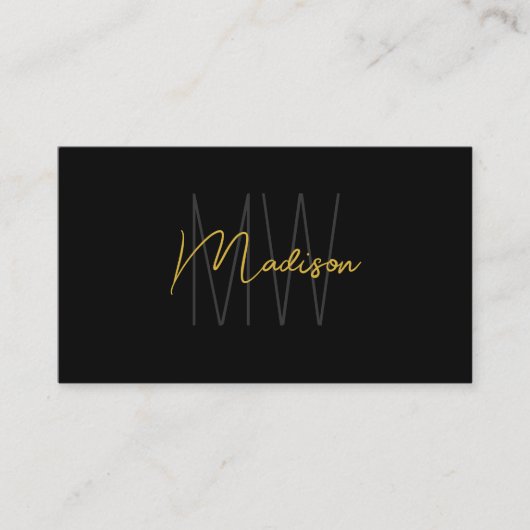 Monogram Logo Zwart Goud Modern Minimalistisch Visitekaartje (Voorkant)