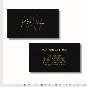 Monogram Logo Zwart Goud Modern Minimalistisch Visitekaartje