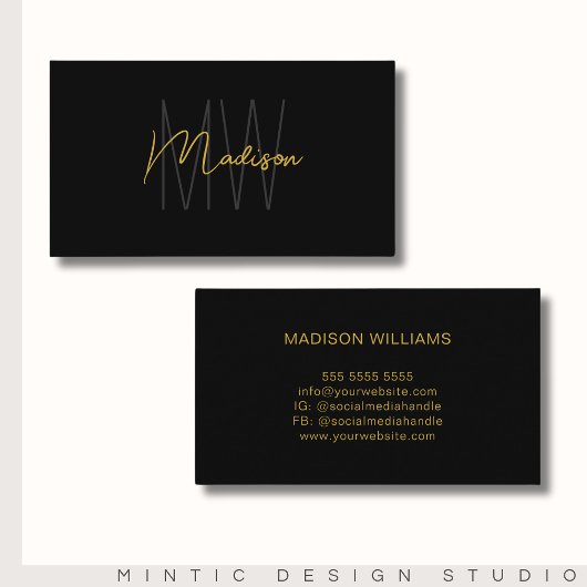 Monogram Logo Zwart Goud Modern Minimalistisch Visitekaartje