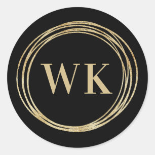 Monogram Logo Zwart Goud Zakelijk Ronde Sticker