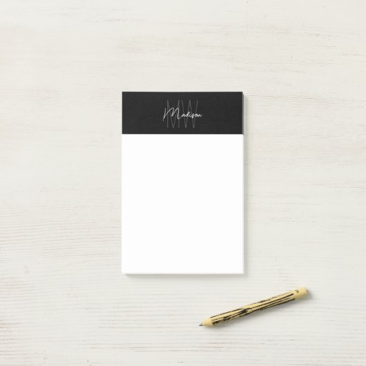 Monogram Logo zwart-wit minimalistisch Post-it® Notes (Op bureau)