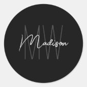 Monogram Logo Zwart Wit Modern Minimalistisch Ronde Sticker (Voorkant)
