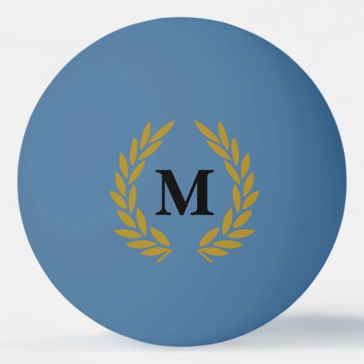 Monogram Lorberkranz Blau Gold Pingpongbal (Voorkant)