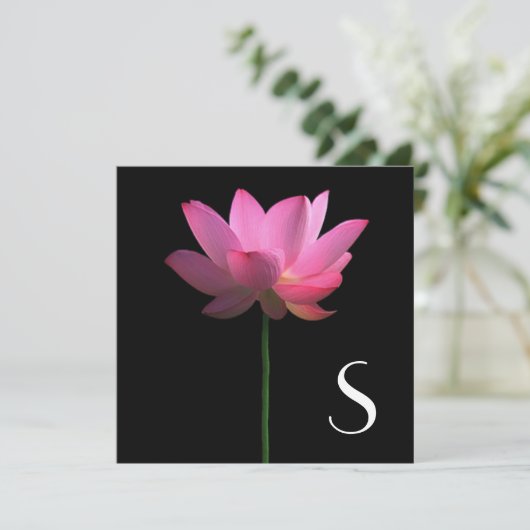 Monogram; Lotus Flower Wedding Kaart (Staand voorkant)