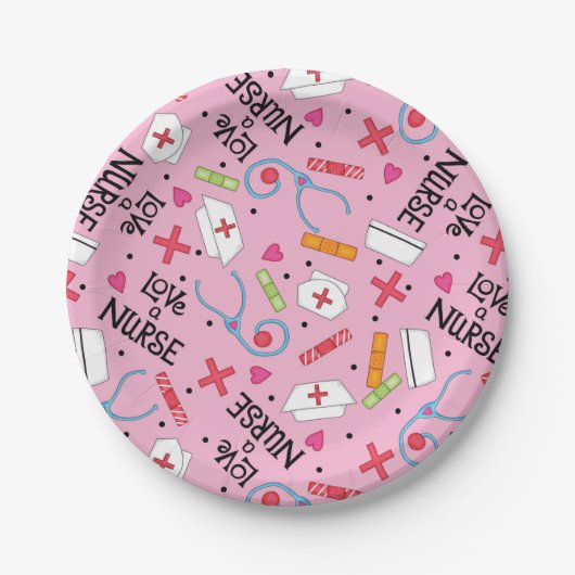 Monogram Love a Nurse Whimsy Art Pink Papieren Bordje (Voorkant)