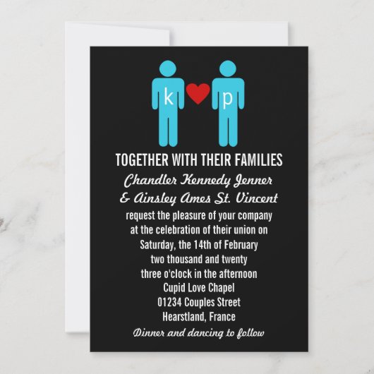 Monogram Love Couple Wedding Invitations Kaart (Voorkant)