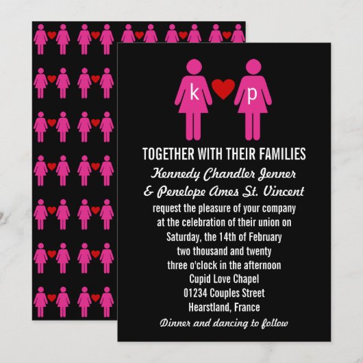 Monogram Love Couple Wedding Invitations Kaart (Voorkant / Achterkant)