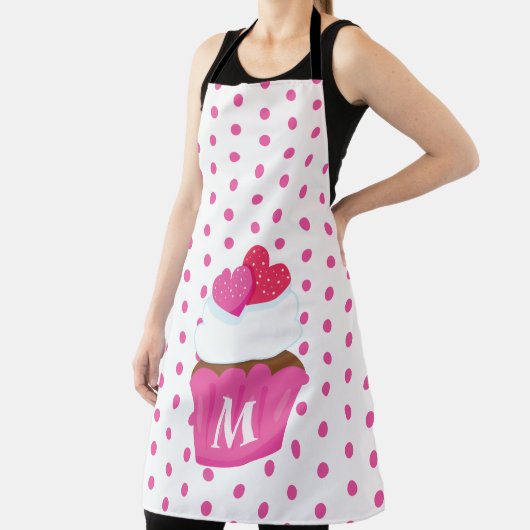 Monogram Love Hearts Cupcake Polka Dot Valentijns Schort (Insitu)