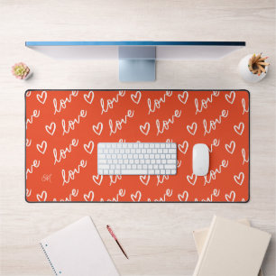 Monogram Love Hearts & Lettering Patroon Rood Bureaumat