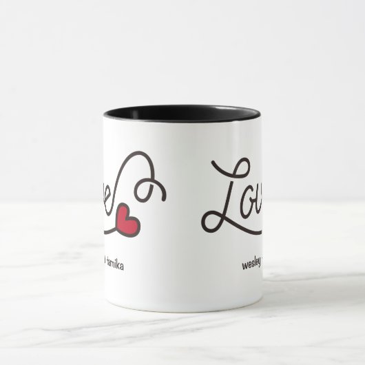 Monogram Love Modern Typography Art Red Heart Mok (Midden)