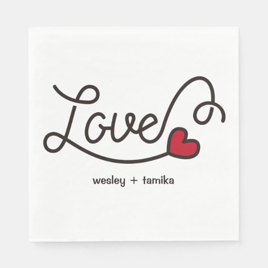 Monogram Love Modern Typography Art Red Heart Servet (Voorkant)