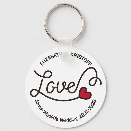 Monogram Love Modern Typography Art Red Heart Sleutelhanger (Voorkant)