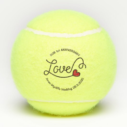 Monogram Love Modern Typography Art Red Heart Tennisballen (Achterkant)