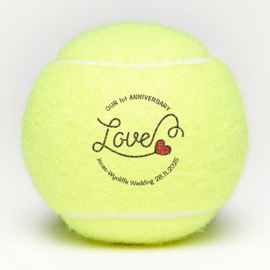 Monogram Love Modern Typography Art Red Heart Tennisballen (Voorkant)