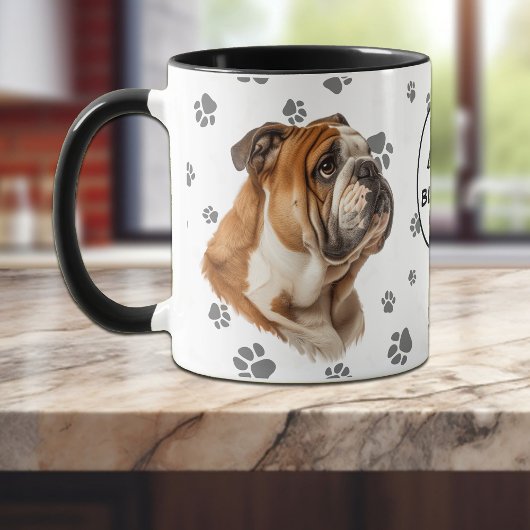 Monogram Love My Bulldog Pawprint Pattern Mok
