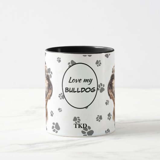 Monogram Love My Bulldog Pawprint Pattern Mok (Midden)
