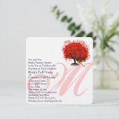 Monogram Love Tree Square Weddenschap Kaart (Staand voorkant)