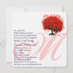 Monogram Love Tree Square Weddenschap Kaart
