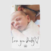 Monogram Love You Dad Script Heart Photo Overlay Golfhanddoek (Voorkant)