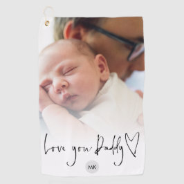 Monogram Love You Dad Script Heart Photo Overlay Golfhanddoek