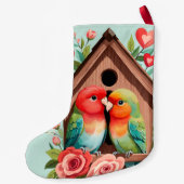 Monogram Lovebird Paar Vogelhuis & Hart Pastel Kleine Kerstsok (Achterkant)