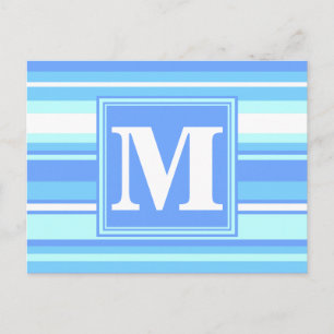 Monogram luchtblauwe strepen briefkaart