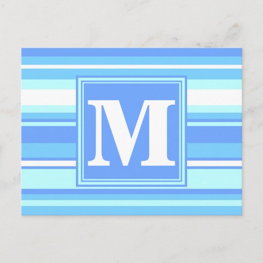 Monogram luchtblauwe strepen briefkaart (Voorkant)