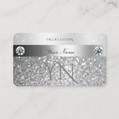 Monogram luchtig zilver glitter mousserende sterre visitekaartje (Voorkant)