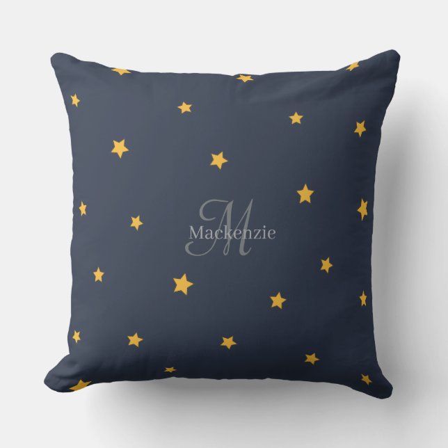 Monogram Lucky Stars Navy Blue Grey Sierkussen (Voorkant)
