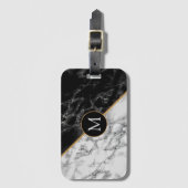 Monogram Luggage Tag Black White Marble Stone Bagagelabel (Voorkant (verticaal))