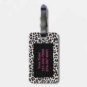 Monogram luipaard afdrukken met roze Bagagelabel (Achterkant verticaal)
