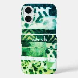 Monogram luipaard dierenprint groen blauwgroen gee iPhone 16 hoesje