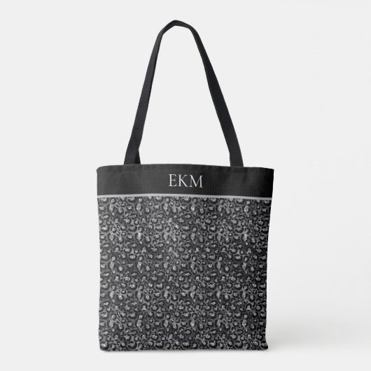 Monogram Luipaard Dierprint Zwart Zilver Grijs Tote Bag (Achterkant)