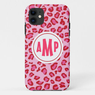 Monogram luipaard iPhone draagtas roze & rood Case-Mate iPhone Case