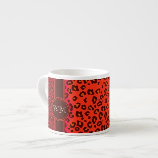 Monogram luipaard print oranje koffie espresso mok (Links)