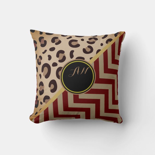 Monogram Luipaard Print Zigzag Chevron Two-Tone Kussen (Voorkant)