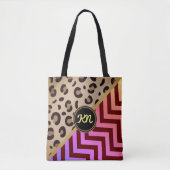 Monogram Luipaard Print Zigzag Chevron Two-Tone Tote Bag (Voorkant)