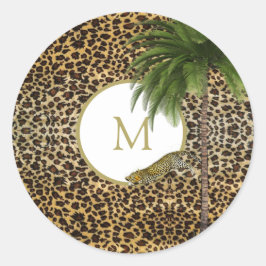 Monogram luipaard printpatroon Wild aangepast Ronde Sticker