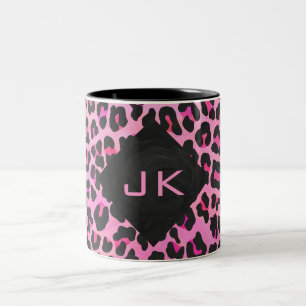 Monogram luipaard zwart en Hot Pink afdrukken Tweekleurige Koffiemok