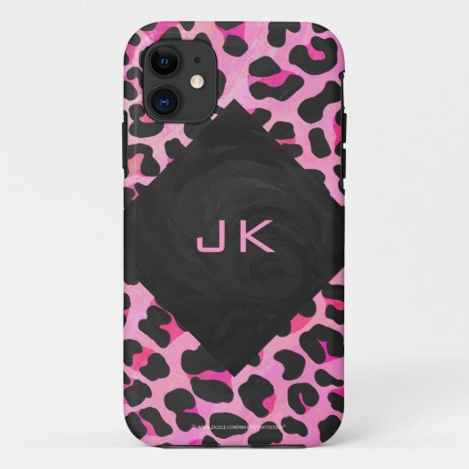 Monogram luipaard zwart-wit en warmroze afdrukken Case-Mate iPhone case (Achterkant)