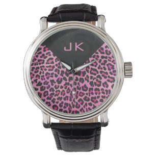 Monogram luipaard zwart-wit en warmroze afdrukken horloge