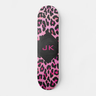 Monogram luipaard zwart-wit en warmroze afdrukken skateboard