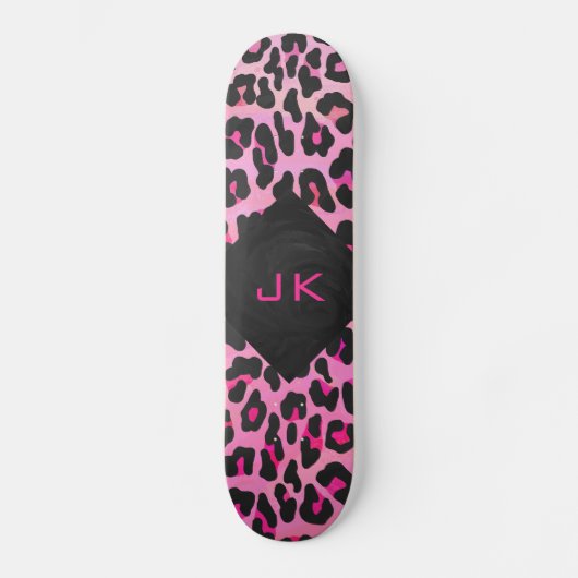 Monogram luipaard zwart-wit en warmroze afdrukken skateboard (Voorkant)