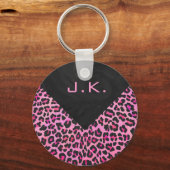 Monogram luipaard zwart-wit en warmroze afdrukken sleutelhanger (Voorkant)