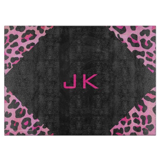 Monogram luipaard zwart-wit en warmroze afdrukken snijplank (Voorkant)