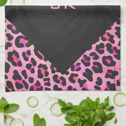 Monogram luipaard zwart-wit en warmroze afdrukken theedoek (Gevouwen)
