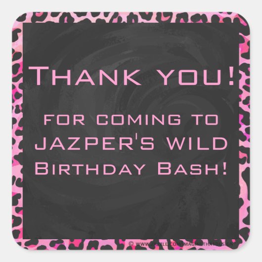 Monogram luipaard zwart-wit en warmroze afdrukken vierkante sticker (Voorkant)