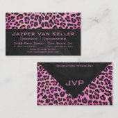 Monogram luipaard zwart-wit en warmroze afdrukken visitekaartje (Voorkant / Achterkant)