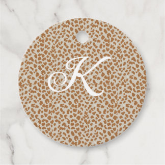 Monogram luipaardhuid lichtbruin patroon naam laat bedankjes labels
